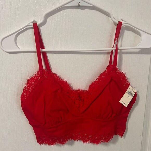Aerie Women's Red Lace Bralette Size Medium Adjustable Straps Bra NWT - Picture 4 of 8